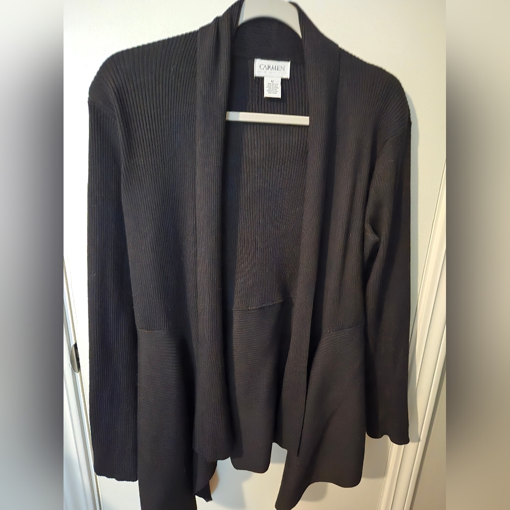 Carmen Marc Valvo Black Open-Front Cardigan